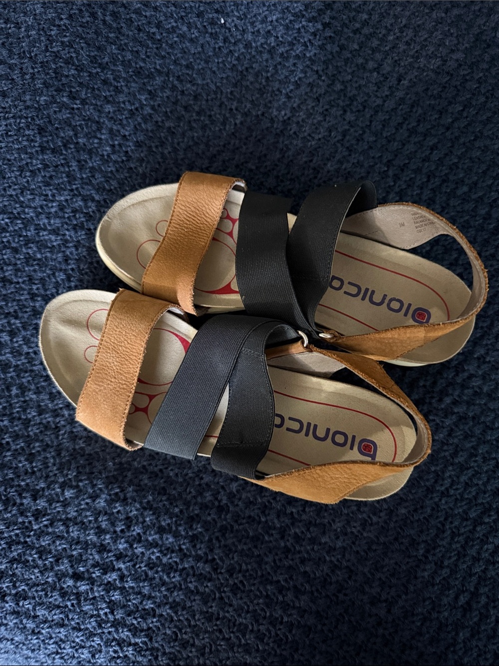 Bionica Black and Tan Elastic Strap Comfort Sandals